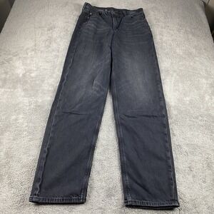 American Eagle Strigid Super High Rise Baggy Straight Jeans Womens 4 Long Black